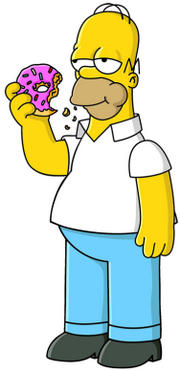 Homer Simpson pojídá svoji oblíbenou koblihu